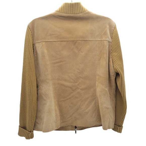 Vintage A.M.I. Camel Suede Leather Jacket | Knit Sleeves‎ & Collar Womens Sz LHO - Picture 2 of 12
